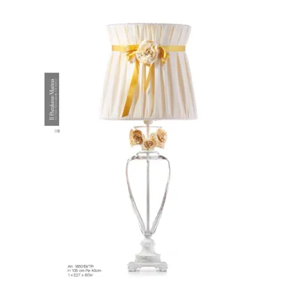 Zdjęcie Lampa stołowa z kryształu florenckiego i odlewanego mosiądzu ozdobiona żółtymi kwiatami ze szkła Murano - Il Paralume Marina