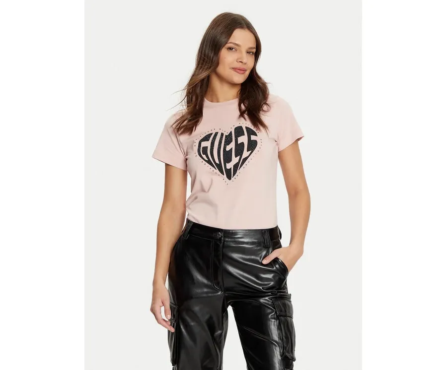 obrazek 1 Guess T-Shirt V5RI08 J1314 Różowy Slim Fit