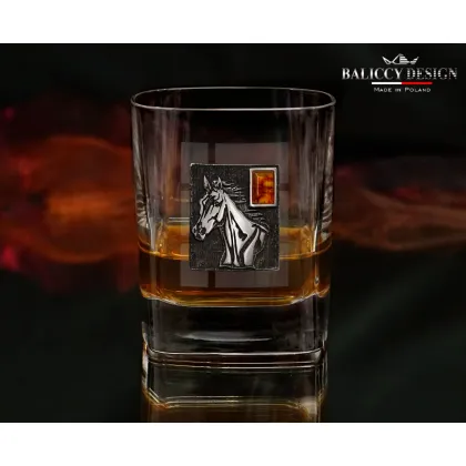 Zdjęcie Szklanka do whisky z bursztynem dla miłośnika koni