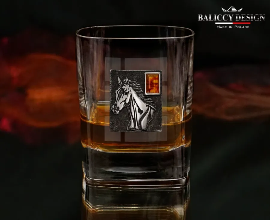 obrazek 1 Szklanka do whisky z bursztynem dla miłośnika koni