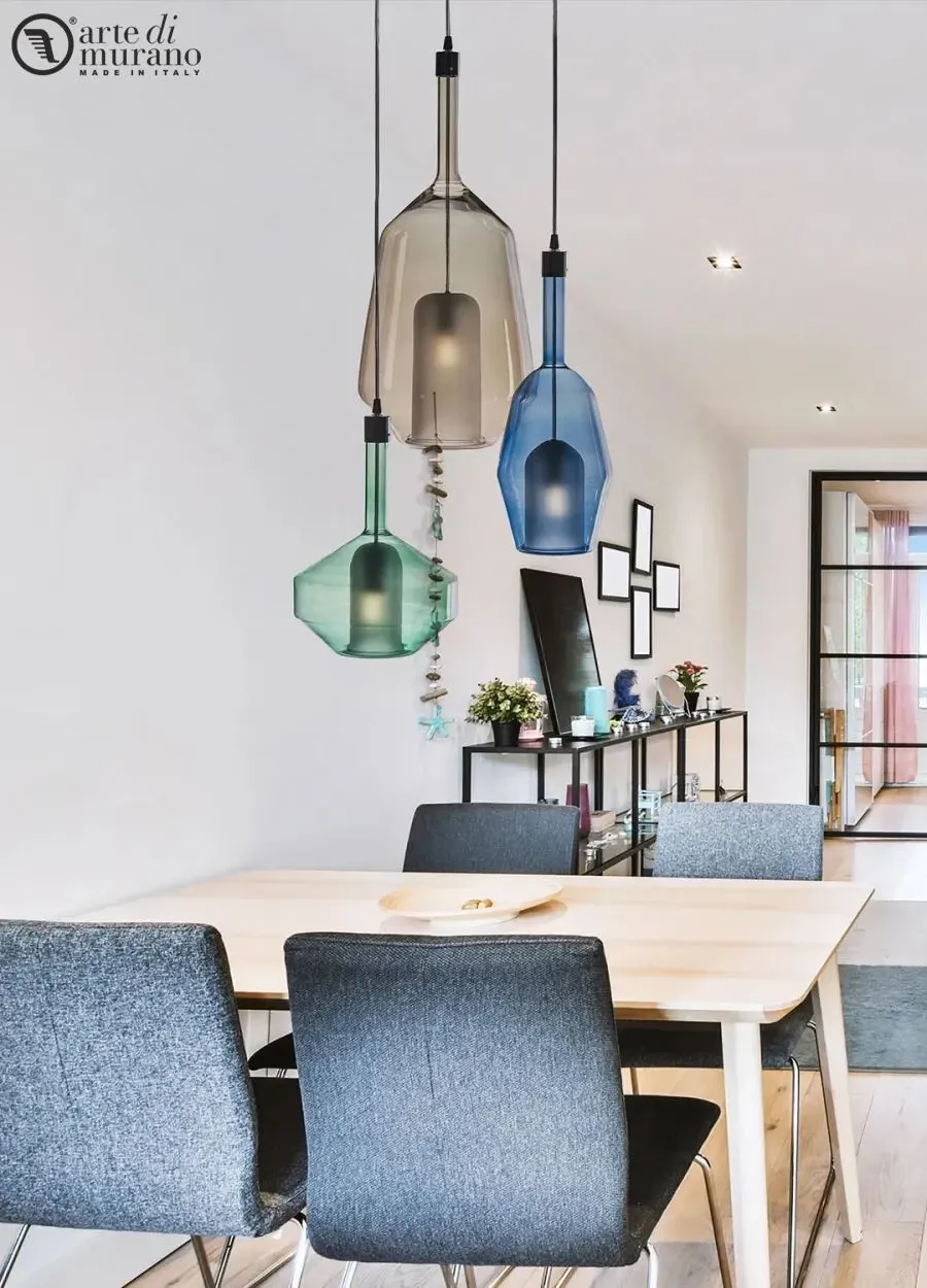 obrazek 1 Ekskluzywna lampa wisząca z trzema światłami mieszanymi szkło Murano