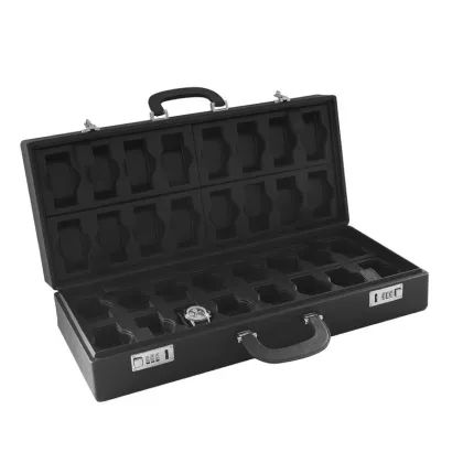 Zdjęcie Czarne etui ze skóry cielęcej na 32 zegarki z zamkiem szyfrowym