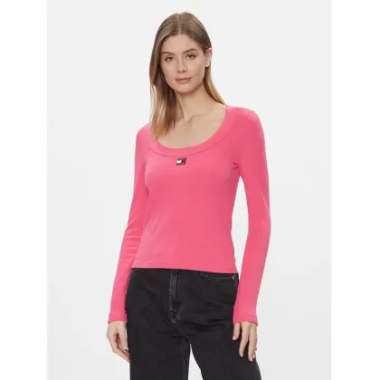 Zdjęcie Tommy Jeans Bluzka Tjw Slim Badge Rib Tee Ls DW0DW17397 Różowy Slim Fit