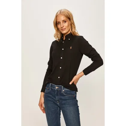 Zdjęcie Polo Ralph Lauren koszula bawełniana damska kolor czarny regular z kołnierzykiem klasycznym