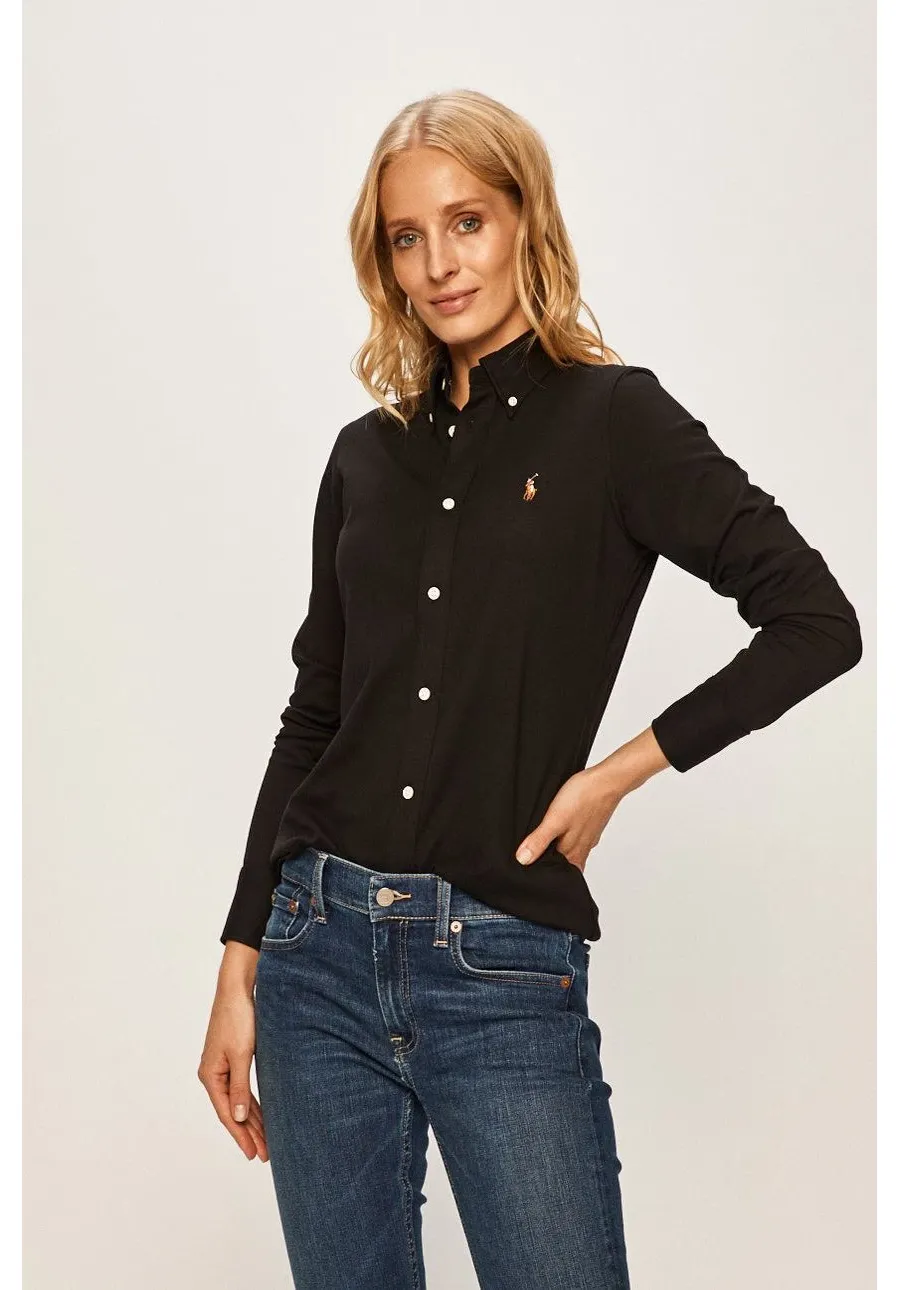 obrazek 1 Polo Ralph Lauren koszula bawełniana damska kolor czarny regular z kołnierzykiem klasycznym