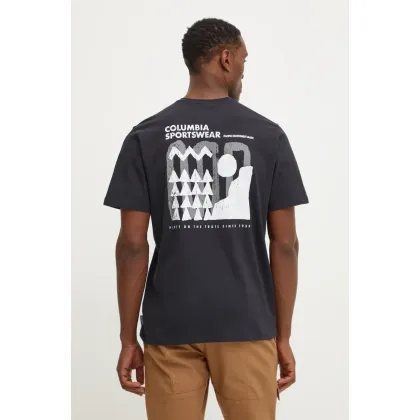 Zdjęcie Columbia t-shirt bawełniany Explorers Canyon męski kolor czarny z nadrukiem 2036451.