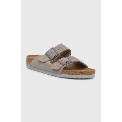 Zdjęcie Birkenstock klapki zamszowe Arizona damskie kolor szary 1027687
