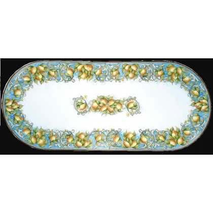 Zdjęcie Prestiżowy blat stołu ogrodowego wykonany z lawy wulkanicznej zdobiony owocowym ornamentem - Ceramiche Valchida