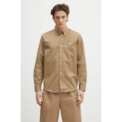 Zdjęcie Carhartt WIP koszula bawełniana L/S Madison Shirt męska kolor zielony regular z kołnierzykiem klasycznym I023339.1Q5XX