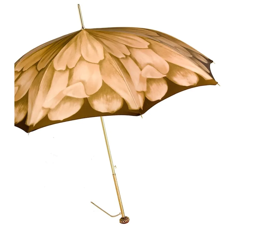 obrazek 7 Luksusowy parasol damski w kolorach brązu z motywem kwiatowym - Pasotti