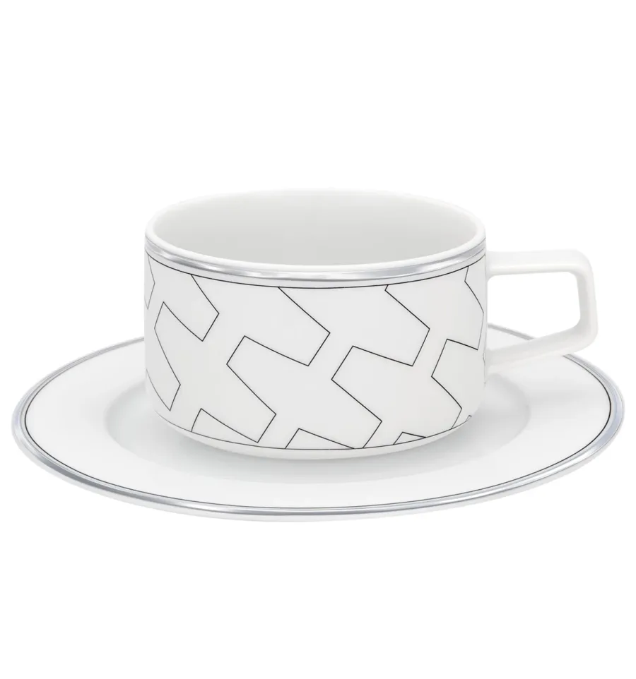 picture 1 Stylish tea cup and saucer with a geometric platinum pattern from the Trasso collection - Vista Alegre