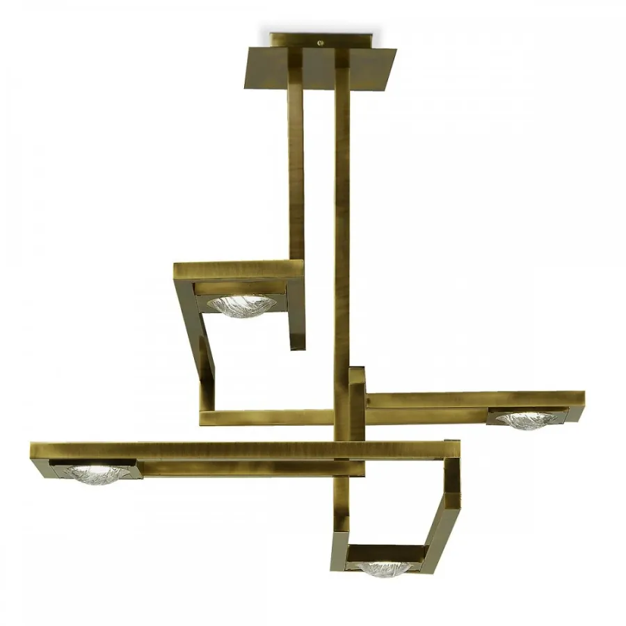 obrazek 3 Kwadratowa mosiężna lampa wisząca z czterema kloszami H79xL.110xP.110 cm