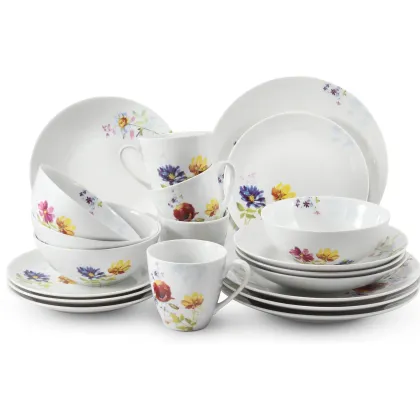 Zdjęcie 20-częściowa elegancka zastawa obiadowa wykonana z porcelany zdobiona kwiatowymi dekoracjami – Leander