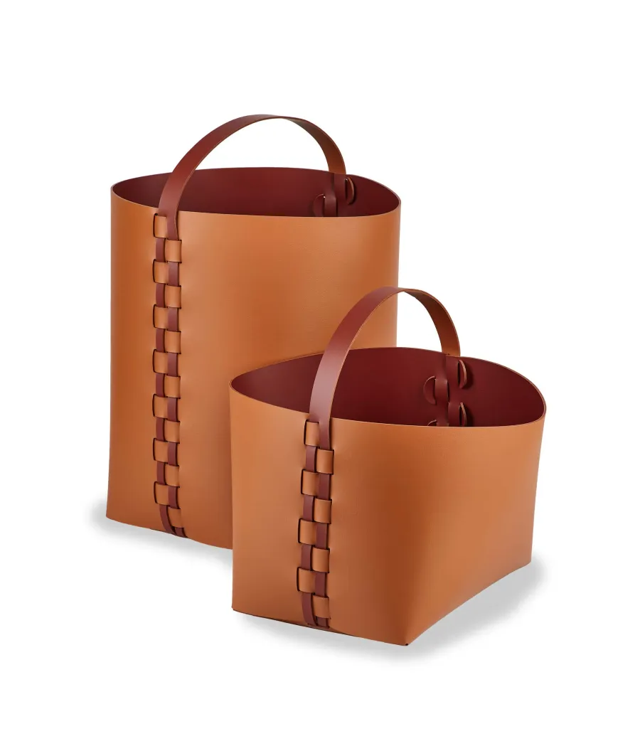 obrazek 2 Skórzany kosz Helena z rączką 35x30xH45 cm w kolorze koniakowym