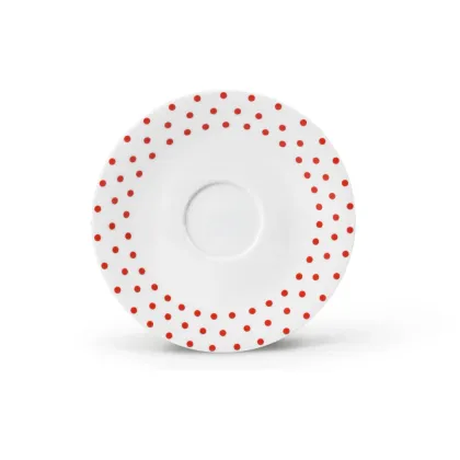 Zdjęcie Wyjątkowy porcelanowy spodek do filiżanki zdobiony motywem czerwonych geometrycznych kropek – Leander
