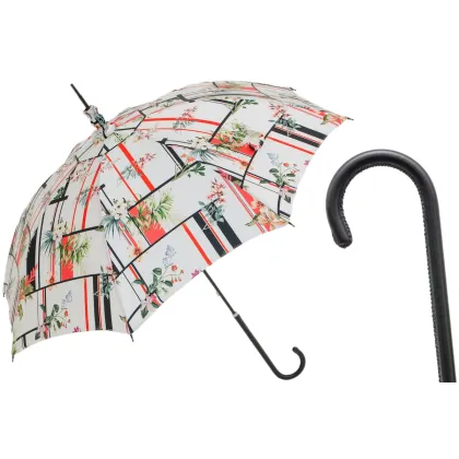 Zdjęcie Wyjątkowy biały parasol damski zdobiony oryginalnym motywem kwiatów – Pasotti