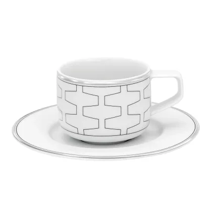 Picture Stylish coffee cup and saucer made of Trasso porcelain with a geometric motif and platinum finish - 6 pieces - Vista Alegre