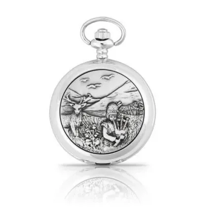 Zdjęcie Mechaniczny zegarek kieszonkowy ze szkockim dudziarzem – prezent dla mężczyzny