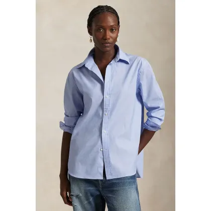 Zdjęcie Polo Ralph Lauren koszula bawełniana Long Sleeve Light Shirt damska kolor niebieski relaxed z kołnierzykiem klasycznym 211968220