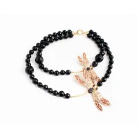 Picture Necklace Gold-plated silver Black zircons Black onyx Burgundy nail polish
