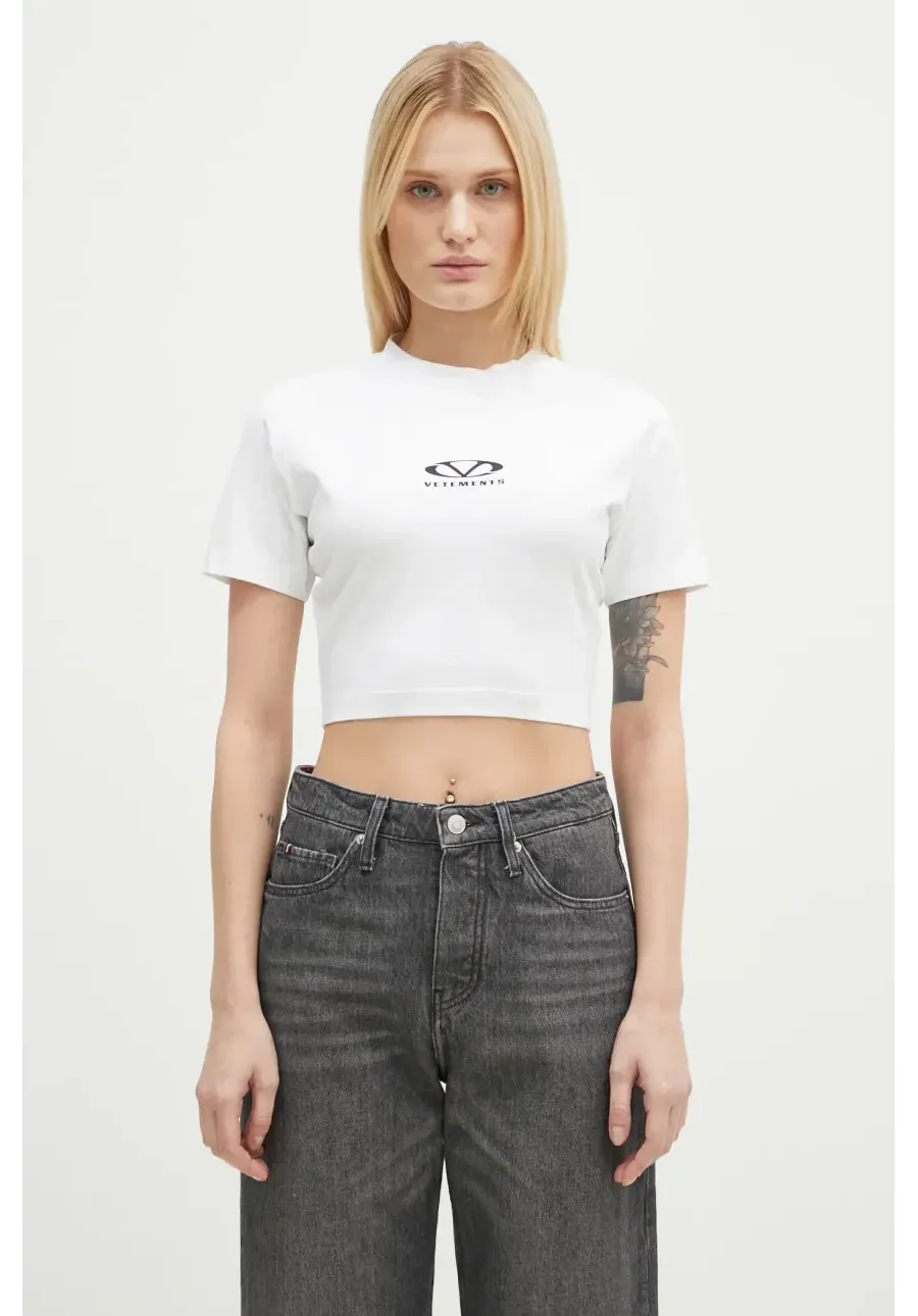 obrazek 1 VETEMENTS t-shirt Oval Logo Cropped Fitted damski kolor biały WA66TR700W