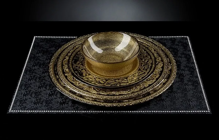 obrazek 6 Zjawiskowy duży talerz marki VG ze szkła ze złotem i czernią