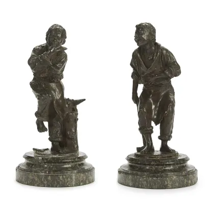 Picture Satirical bronze sculptures by young blacksmiths, early 20th century