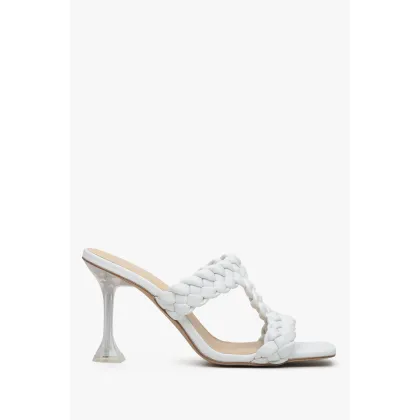 Zdjęcie Estro: Białe klapki damskie z plecionymi paskami na obcasie