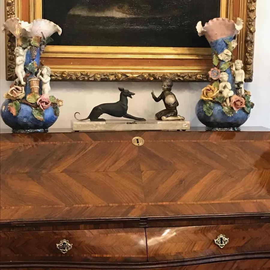 obrazek 5 Antyczna francuska rzeźba pies i dziewczynka w stylu art déco, wykonana z patynowanego metalu