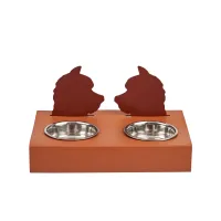 Zdjęcie Stojak na miski dla psa 40x22xH7,5 cm wykonany ze skóry w kolorze koniakowym
