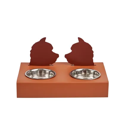 Zdjęcie Stojak na miski dla psa 40x22xH7,5 cm wykonany ze skóry w kolorze koniakowym