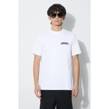 Zdjęcie Carhartt WIP t-shirt bawełniany S/S University Script męski kolor biały z nadrukiem I028991.00AXX
