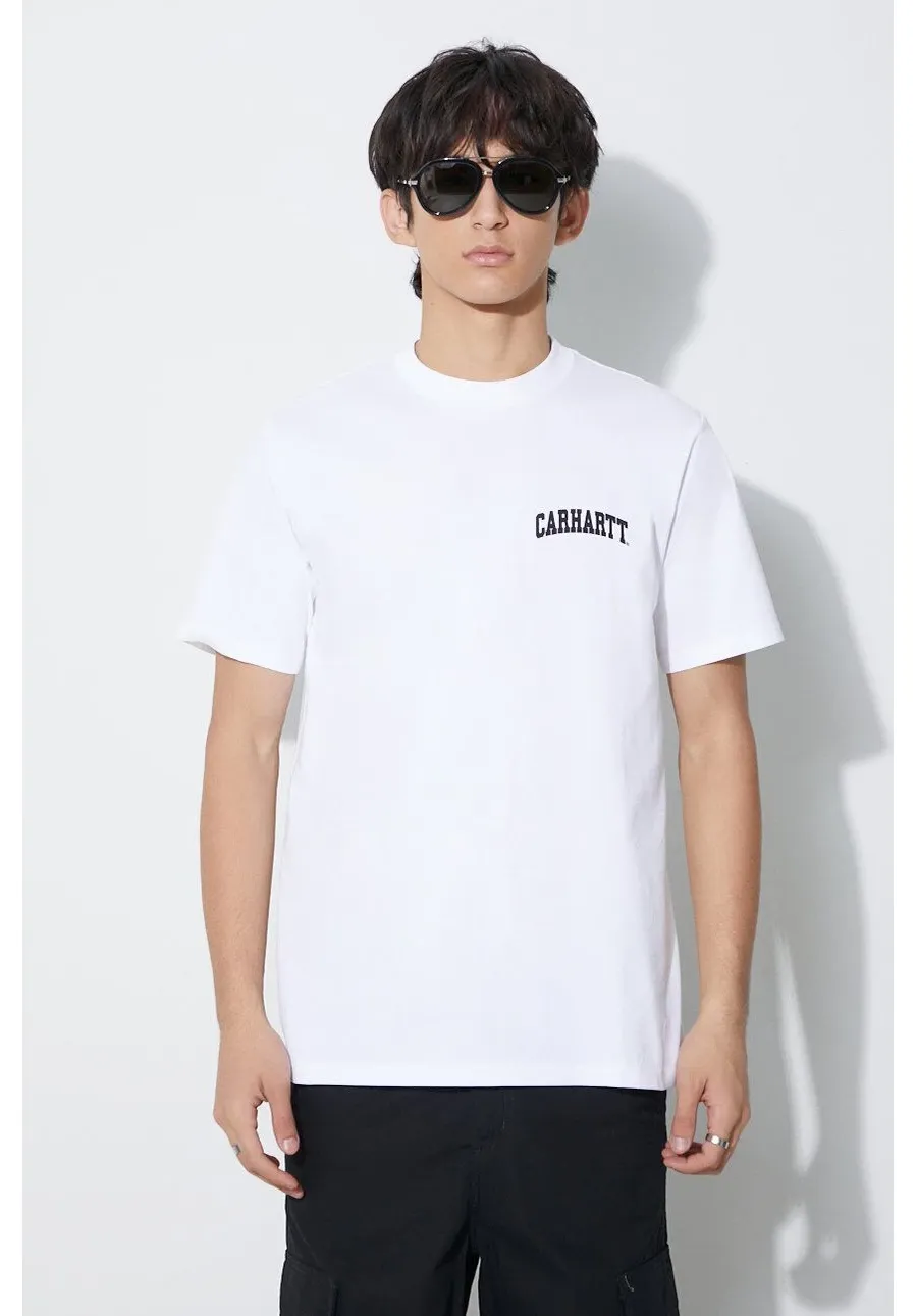 obrazek 1 Carhartt WIP t-shirt bawełniany S/S University Script męski kolor biały z nadrukiem I028991.00AXX