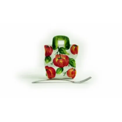Zdjęcie Średni ręcznie malowany pojemnik na sztućce lub serwetki z motywem pomidorów - Le Ceramiche
