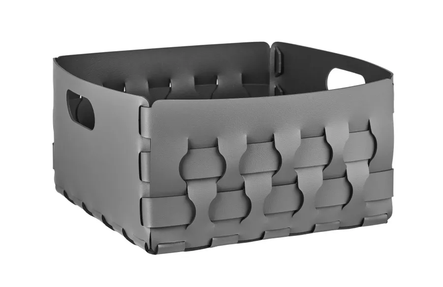 obrazek 1 Skórzany szary kosz Dubai 35x35xH20 cm z plecionymi elementami