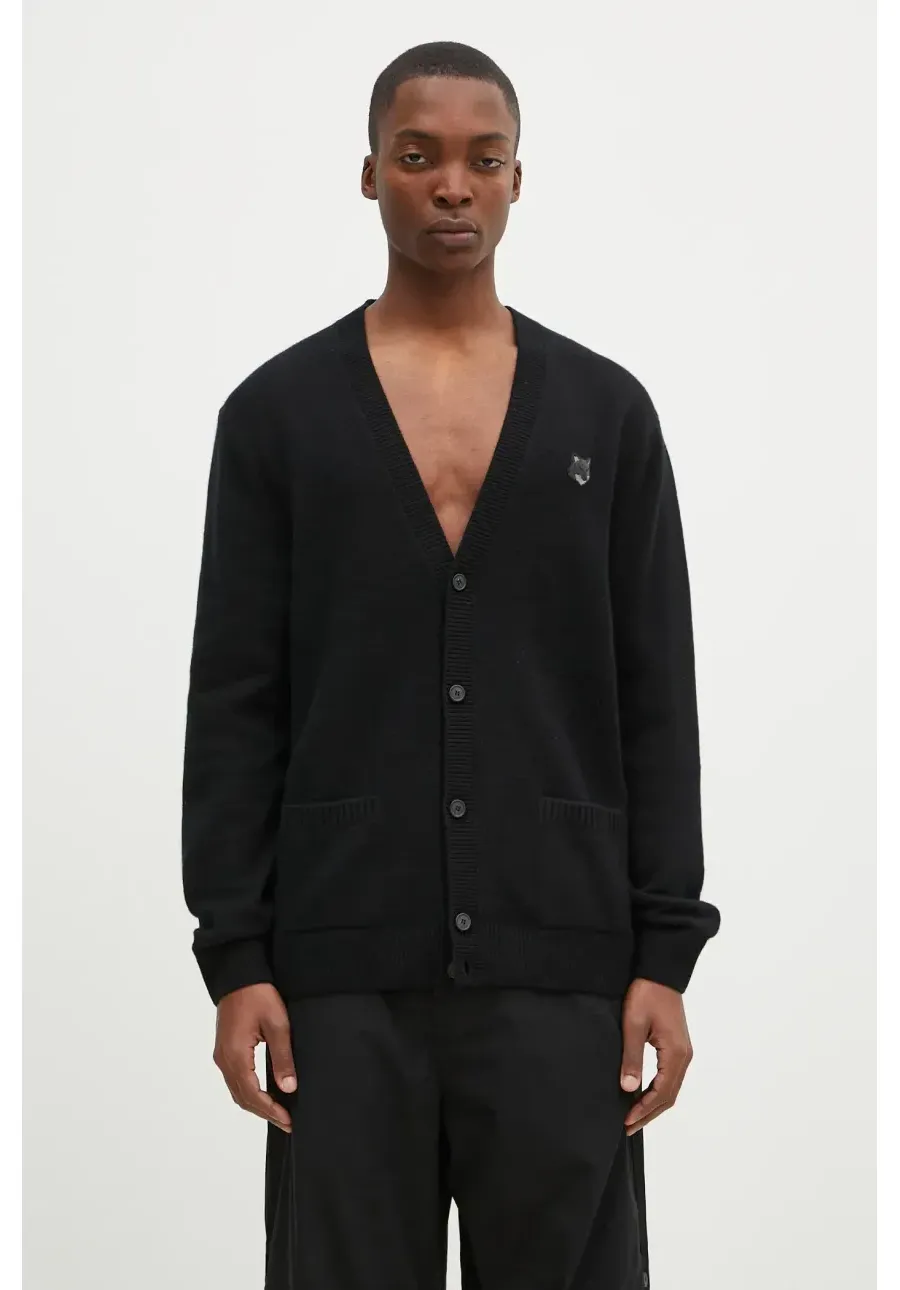 obrazek 1 Maison Kitsuné kardigan wełniany Bold Fox Head Patch kolor czarny NM00506KT1006