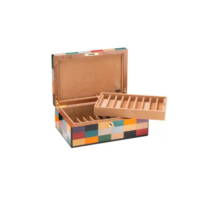 Picture Oblong, multi-colored mahogany pen box