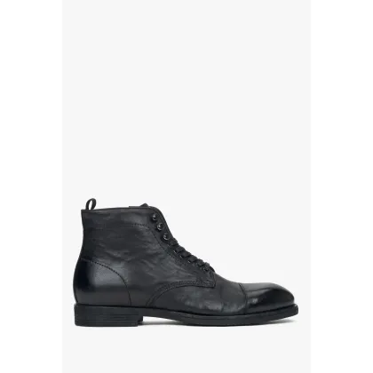 Zdjęcie Estro: Czarne sznurowane botki męskie ze skóry naturalnej