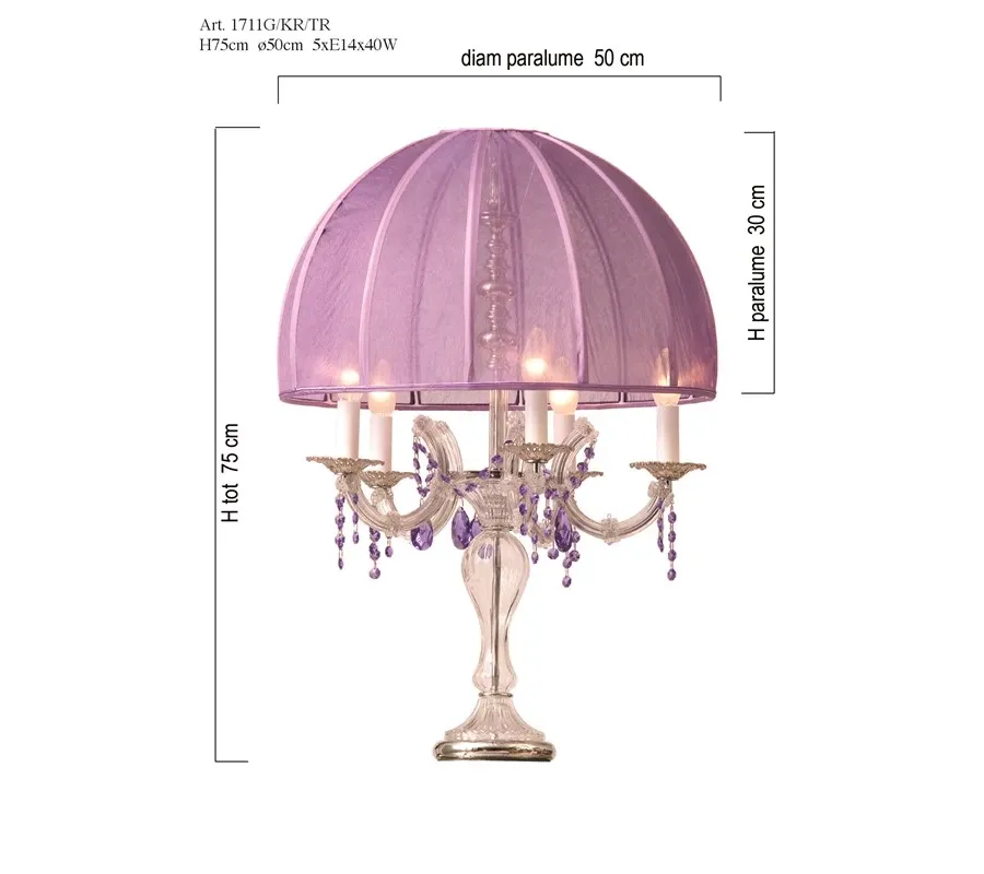 obrazek 2 Lampa stołowa z przezroczystego szkła z kolorowymi kryształowymi wisiorkami i kloszem z organzy – Il Paralume Marina