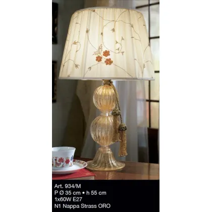 Picture Murano glass lamp with two clear and gold bowls with a flower-shaped shade – Il Paralume Marina