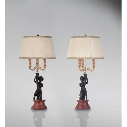 Zdjęcie Stylowe stojące rzeźby amorków z abażurem 2 sztuki - Fonderia Artistica Ruocco