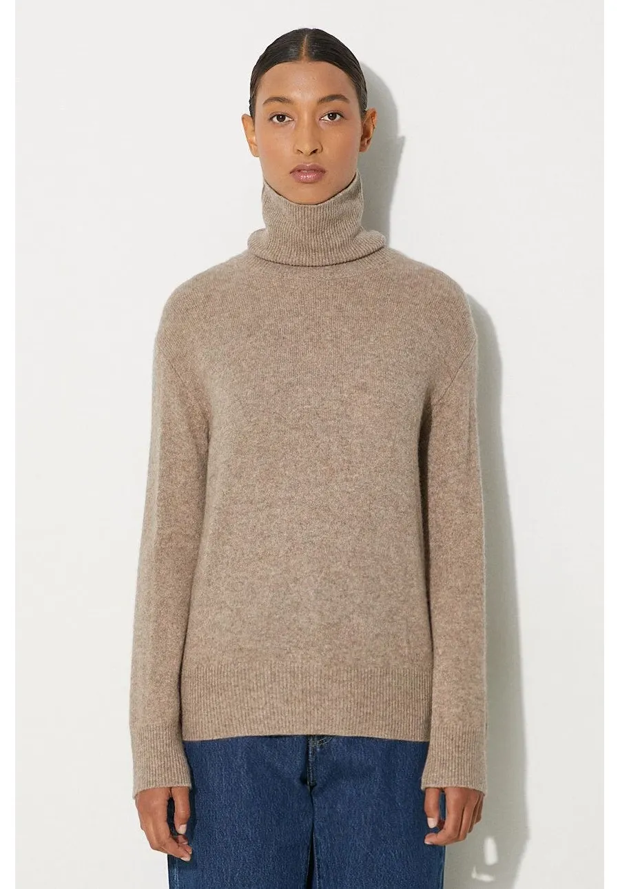 obrazek 1 A.P.C. sweter wełniany Pull Amal damski kolor beżowy z golfem WYAAD-F23374