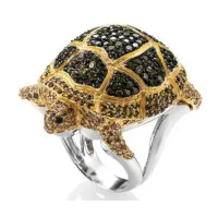Picture Luxury Turtle Shape Ring 18K Gold Plated Silver Colored Cubic Zirconias Brooch Code SP01731