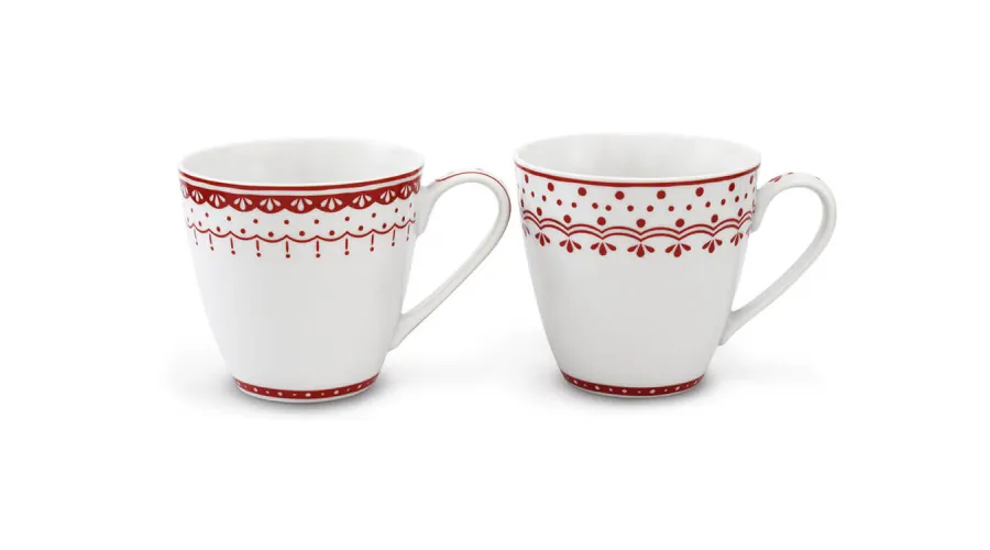 obrazek 1 Zestaw dwóch kubków z porcelany zdobiony delikatnym czerwonym ornamentem – Leander