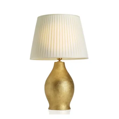Zdjęcie Oryginalna lampa stołowa wykończona płatkowym postarzanym złotem