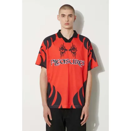Zdjęcie PLEASURES polo Afterlife Soccer Jersey męski kolor czerwony wzorzysty P24SU013-RED