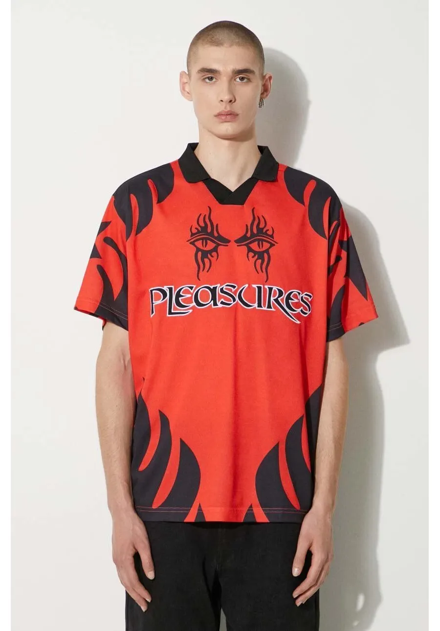 obrazek 1 PLEASURES polo Afterlife Soccer Jersey męski kolor czerwony wzorzysty P24SU013-RED