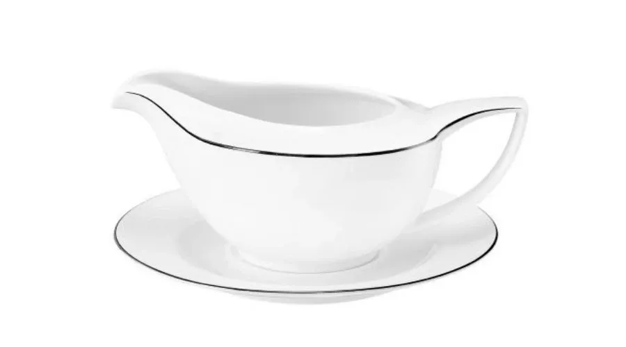 obrazek 1 Biała klasyczna porcelanowa sosjerka zdobiona czarną obwódką – Tettau