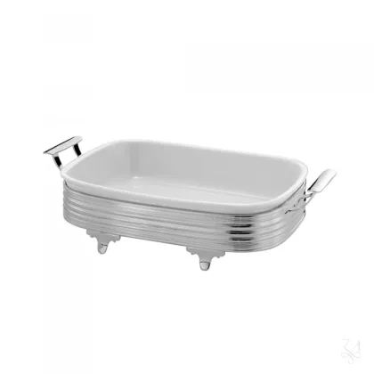 Picture Rectangular silver-plated baking plate holder decorated with stripes - Zaramella Argenti