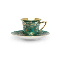 Zdjęcie Porcelanowa filiżanka do espresso Windsor ze spodkiem w kolorze ciemnozielonym zdobiona złotym motywem kwiatowym – Leander